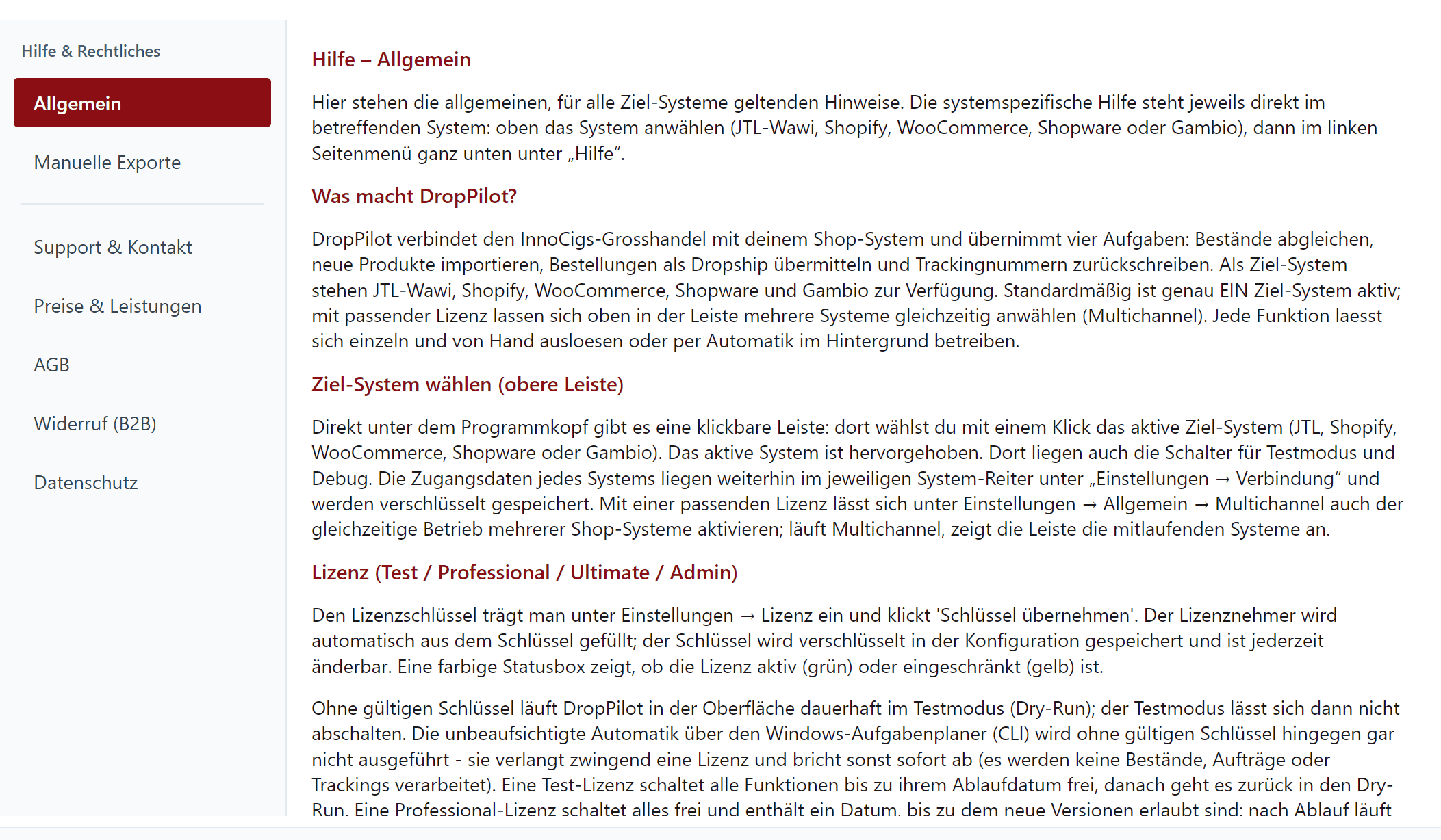 Droppilot Hilfe