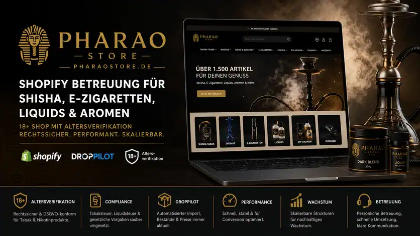 Startseite Pharaostore Shopify Betreuung